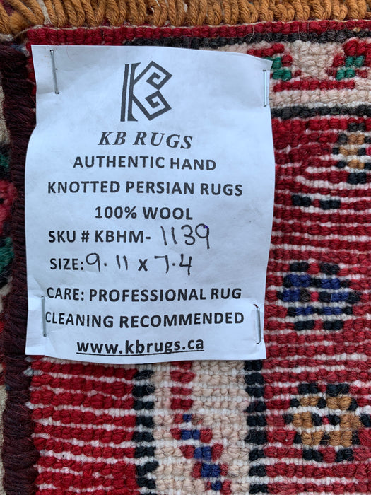 Hand-Knotted Persian Wool Rug 9'11" x 7'4" Red Blue KBHM-1139
