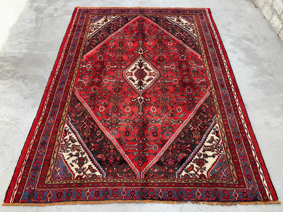 Hand-Knotted Persian Wool Rug 9'11" x 7'4" Red Blue KBHM-1139
