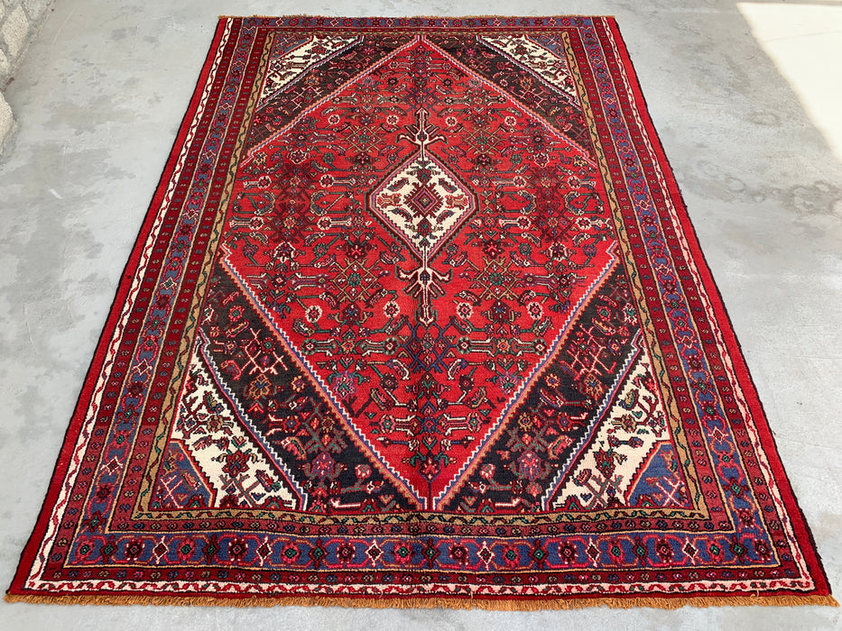 Hand-Knotted Persian Wool Rug 9'11" x 7'4" Red Blue KBHM-1139