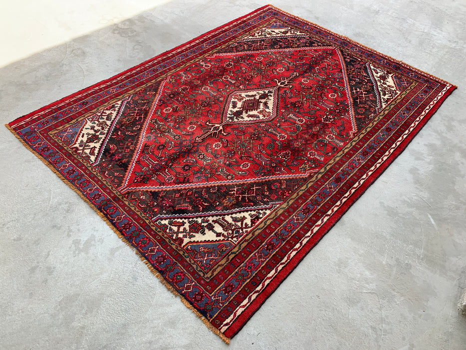 Hand-Knotted Persian Wool Rug 9'11" x 7'4" Red Blue KBHM-1139