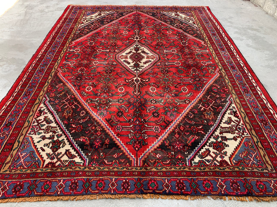 Hand-Knotted Persian Wool Rug 9'11" x 7'4" Red Blue KBHM-1139