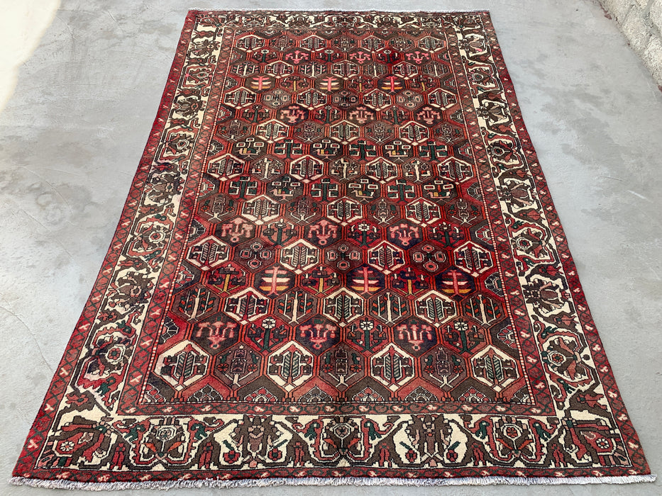 Hand-Knotted Persian Wool Rug – 9'10" x 6'9" – Red, Brown & Ivory | KBHM-1140