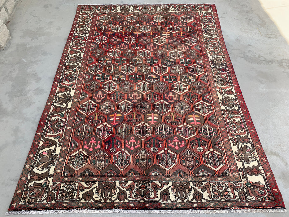 Hand-Knotted Persian Wool Rug – 9'10" x 6'9" – Red, Brown & Ivory | KBHM-1140