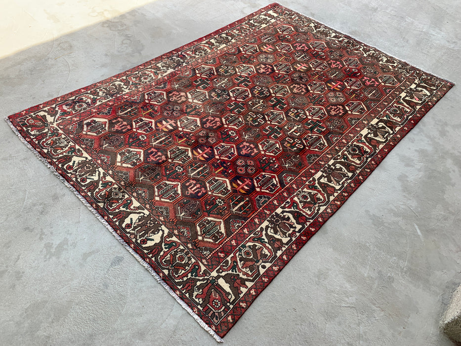 Hand-Knotted Persian Wool Rug – 9'10" x 6'9" – Red, Brown & Ivory | KBHM-1140