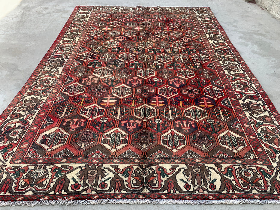 Hand-Knotted Persian Wool Rug – 9'10" x 6'9" – Red, Brown & Ivory | KBHM-1140