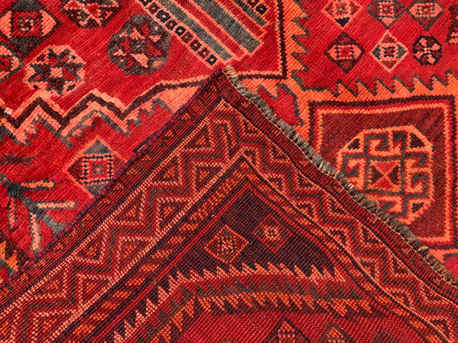 KBHM-1142 Hand-Knotted Persian Wool Rug – 8'7" x 4'11" Red, Rust & Navy Tribal Geometric Area Rug