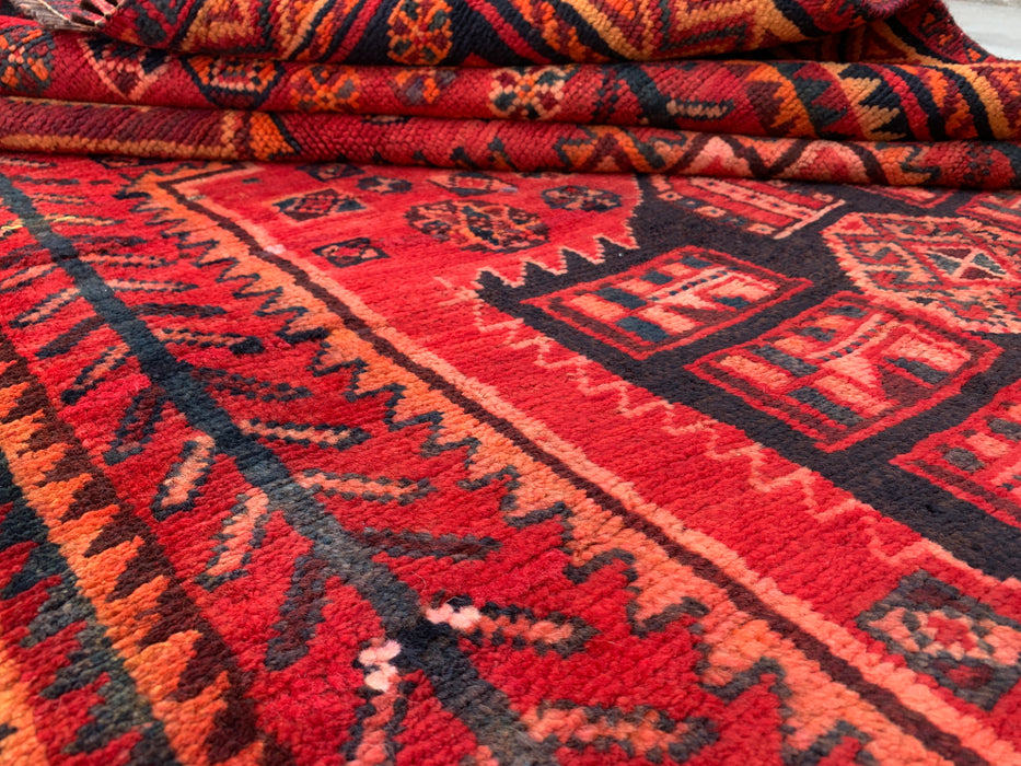 KBHM-1142 Hand-Knotted Persian Wool Rug – 8'7" x 4'11" Red, Rust & Navy Tribal Geometric Area Rug