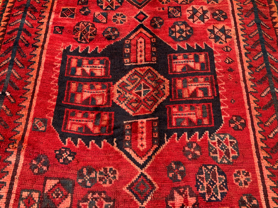 KBHM-1142 Hand-Knotted Persian Wool Rug – 8'7" x 4'11" Red, Rust & Navy Tribal Geometric Area Rug