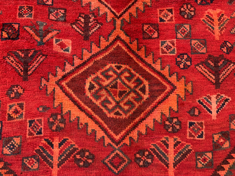 KBHM-1142 Hand-Knotted Persian Wool Rug – 8'7" x 4'11" Red, Rust & Navy Tribal Geometric Area Rug