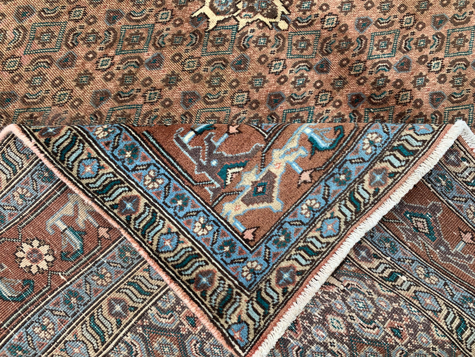 9'2 x 6'6 Hand-Knotted Persian Wool Rug in Taupe, Blue & Brown Traditional Medallion Design | KBHM-1144