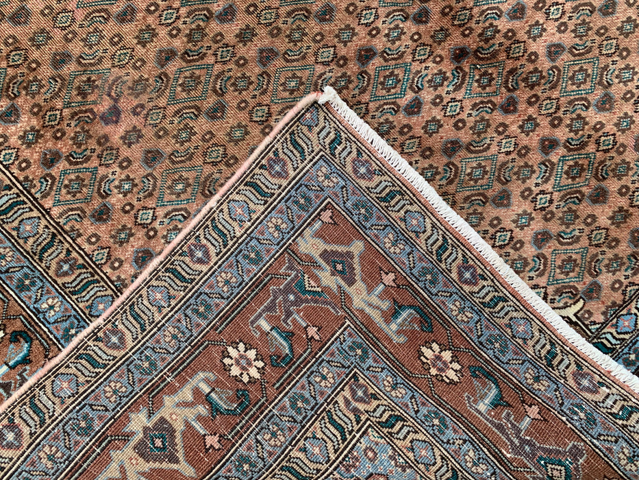 9'2 x 6'6 Hand-Knotted Persian Wool Rug in Taupe, Blue & Brown Traditional Medallion Design | KBHM-1144