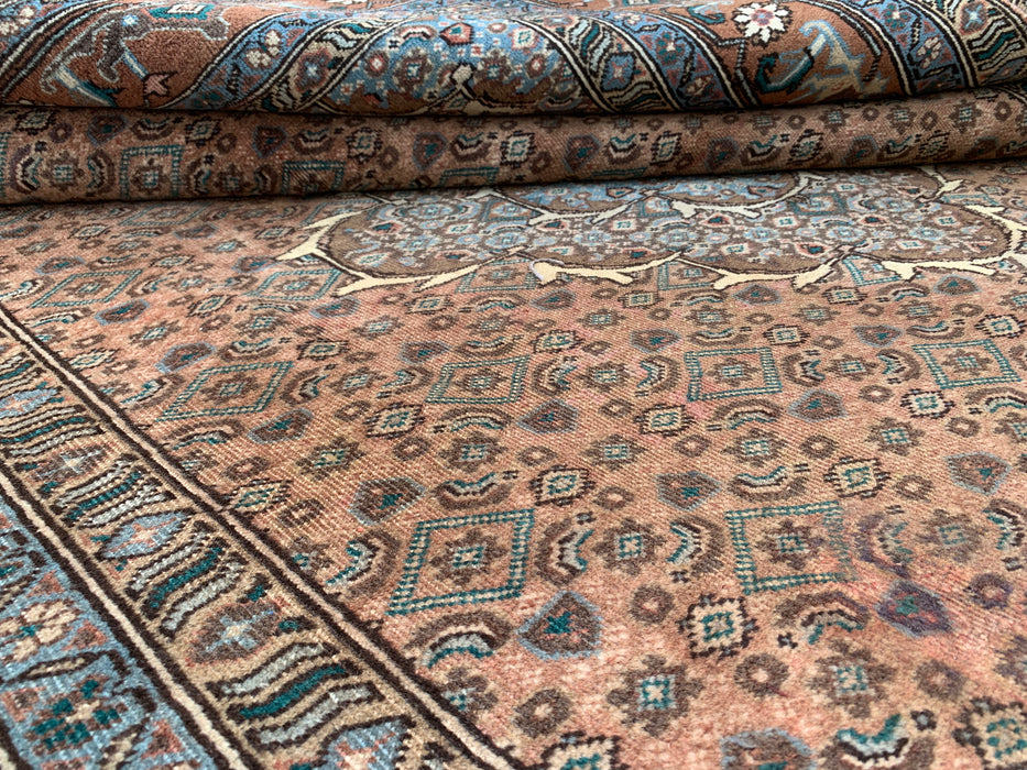 9'2 x 6'6 Hand-Knotted Persian Wool Rug in Taupe, Blue & Brown Traditional Medallion Design | KBHM-1144