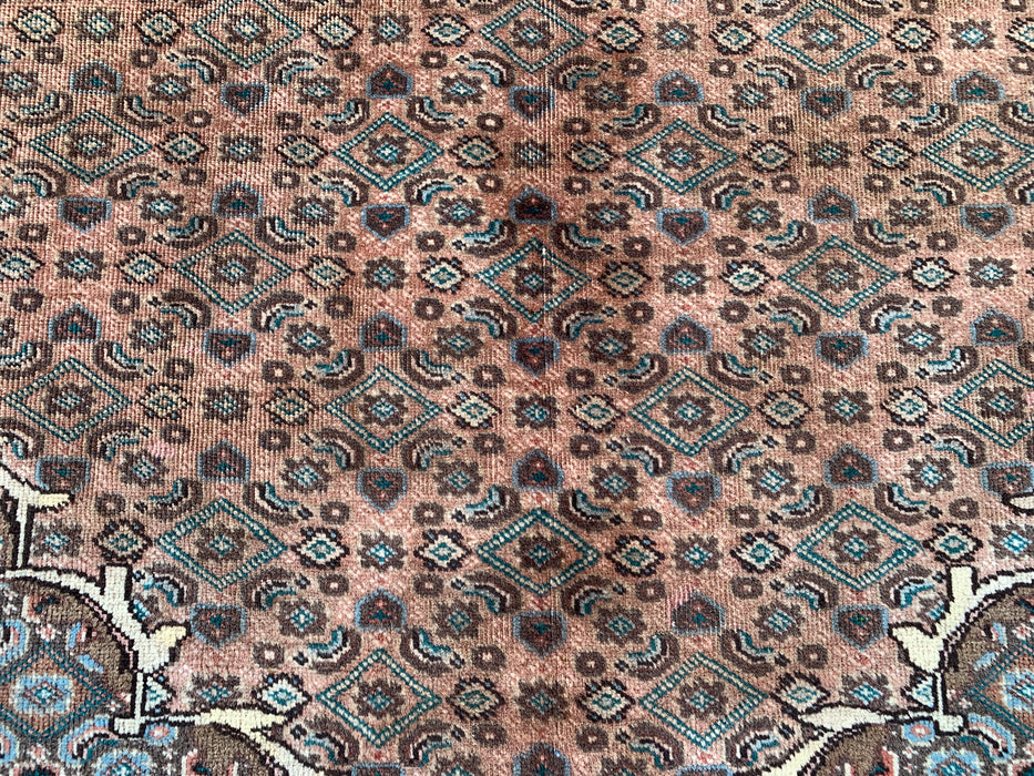 9'2 x 6'6 Hand-Knotted Persian Wool Rug in Taupe, Blue & Brown Traditional Medallion Design | KBHM-1144