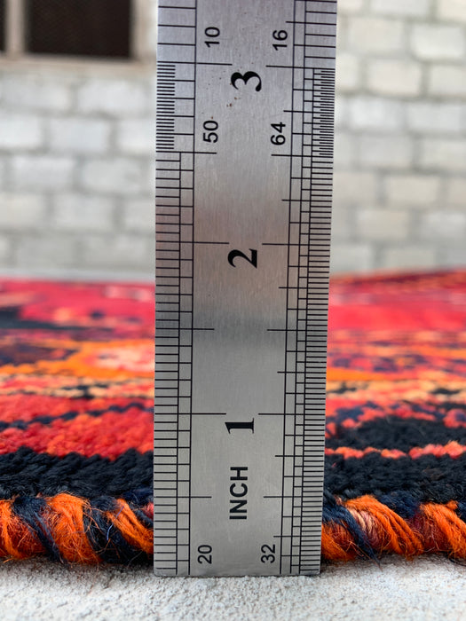 KBHM-1145 Hand-Knotted Persian Wool Rug – 7'9" x 4'5" Magenta, Black & Orange Tribal Geometric Area Rug