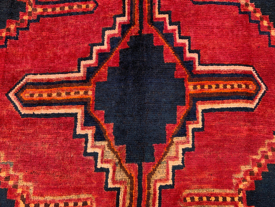 KBHM-1145 Hand-Knotted Persian Wool Rug – 7'9" x 4'5" Magenta, Black & Orange Tribal Geometric Area Rug