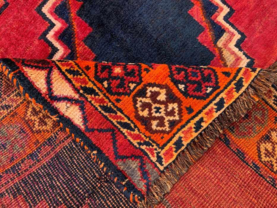 KBHM-1145 Hand-Knotted Persian Wool Rug – 7'9" x 4'5" Magenta, Black & Orange Tribal Geometric Area Rug