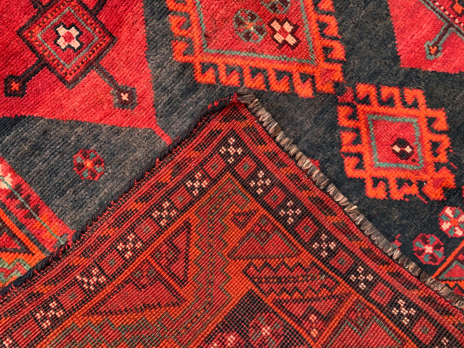 KBHM-1146 Hand-Knotted Persian Wool Rug – 9'2" x 4'9" Red, Black & Green Tribal Geometric Area Rug