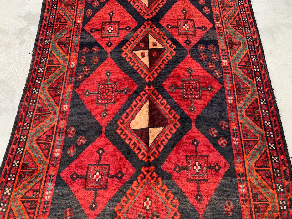 KBHM-1146 Hand-Knotted Persian Wool Rug – 9'2" x 4'9" Red, Black & Green Tribal Geometric Area Rug