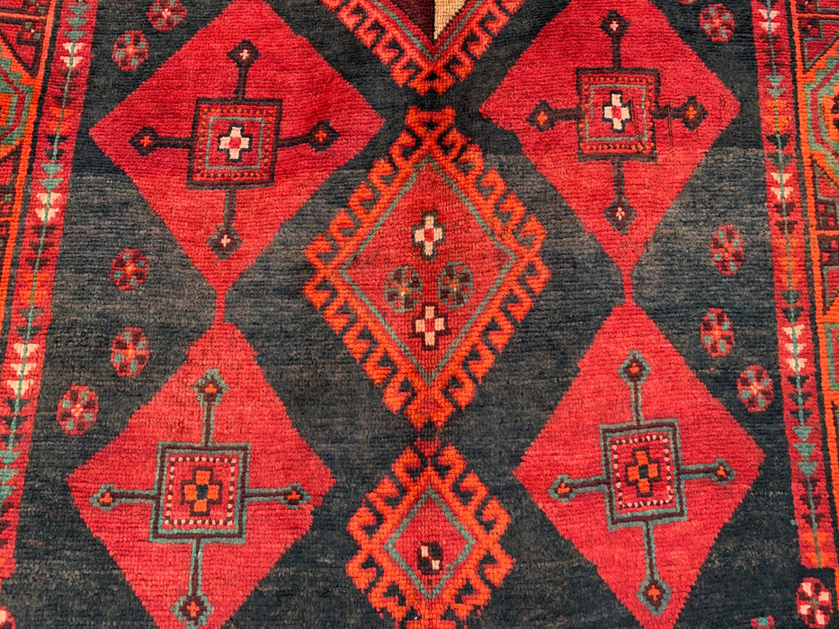KBHM-1146 Hand-Knotted Persian Wool Rug – 9'2" x 4'9" Red, Black & Green Tribal Geometric Area Rug