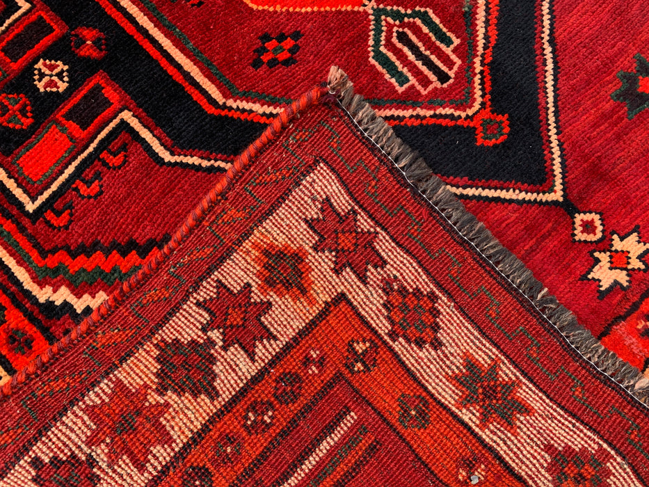 KBHM-1147 Hand-Knotted Persian Wool Rug – 9'2" x 4'9" Red, Black & Ivory Tribal Geometric Area Rug