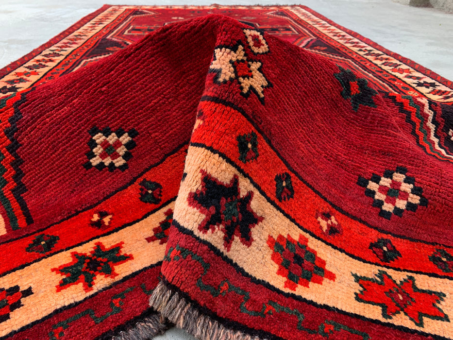 KBHM-1147 Hand-Knotted Persian Wool Rug – 9'2" x 4'9" Red, Black & Ivory Tribal Geometric Area Rug