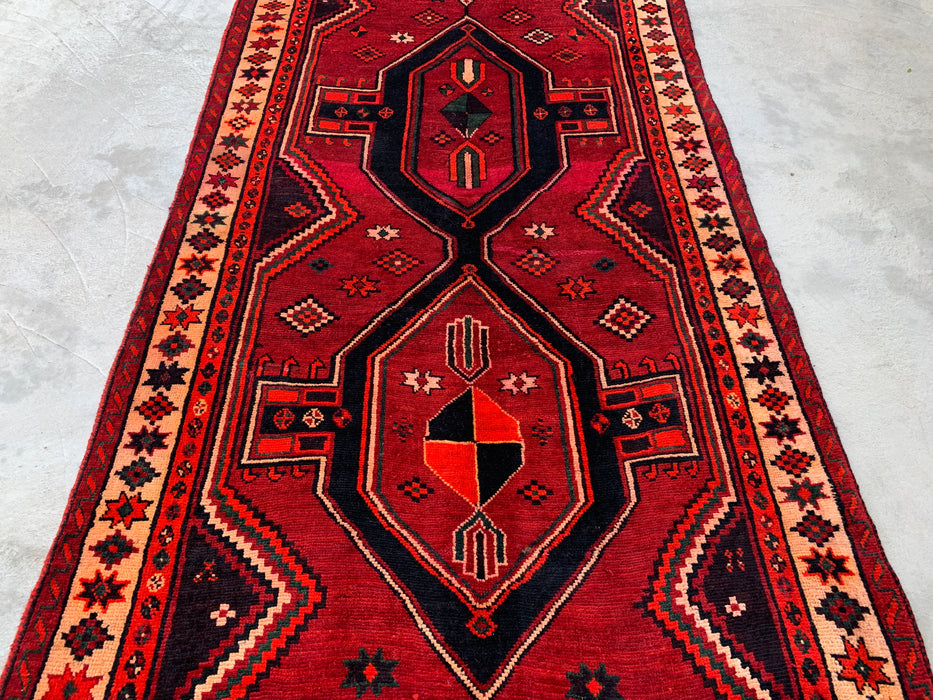 KBHM-1147 Hand-Knotted Persian Wool Rug – 9'2" x 4'9" Red, Black & Ivory Tribal Geometric Area Rug