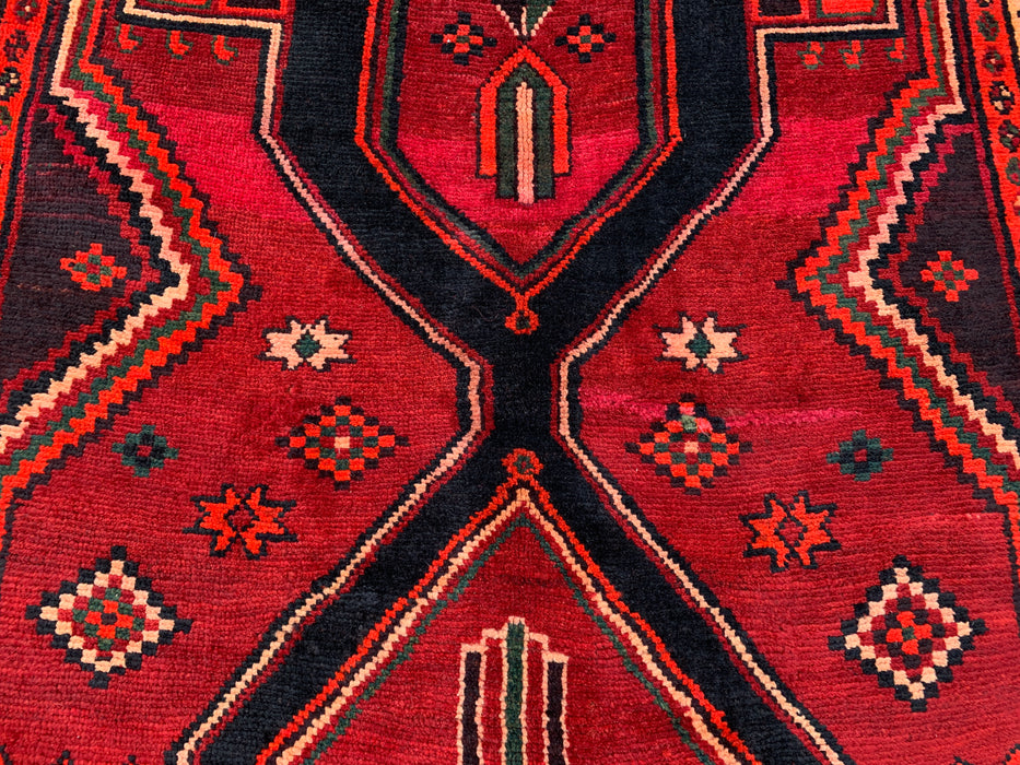KBHM-1147 Hand-Knotted Persian Wool Rug – 9'2" x 4'9" Red, Black & Ivory Tribal Geometric Area Rug