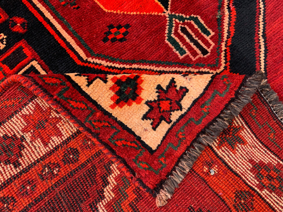 KBHM-1147 Hand-Knotted Persian Wool Rug – 9'2" x 4'9" Red, Black & Ivory Tribal Geometric Area Rug