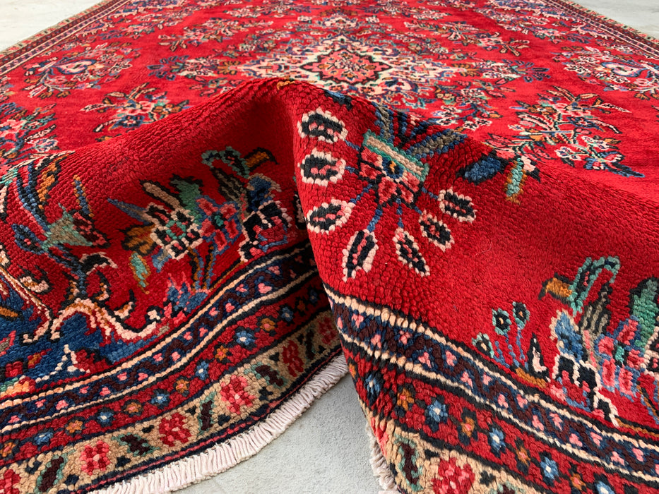 KBHM-1149 Hand-Knotted Persian Wool Rug – 10'2" x 7'0" Red, Blue & Ivory Traditional Floral Area Rug