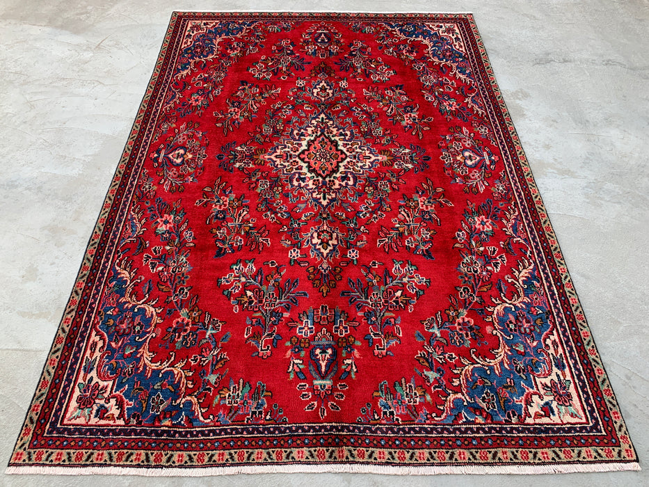 KBHM-1149 Hand-Knotted Persian Wool Rug – 10'2" x 7'0" Red, Blue & Ivory Traditional Floral Area Rug