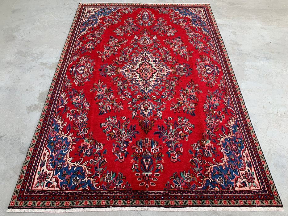 KBHM-1149 Hand-Knotted Persian Wool Rug – 10'2" x 7'0" Red, Blue & Ivory Traditional Floral Area Rug