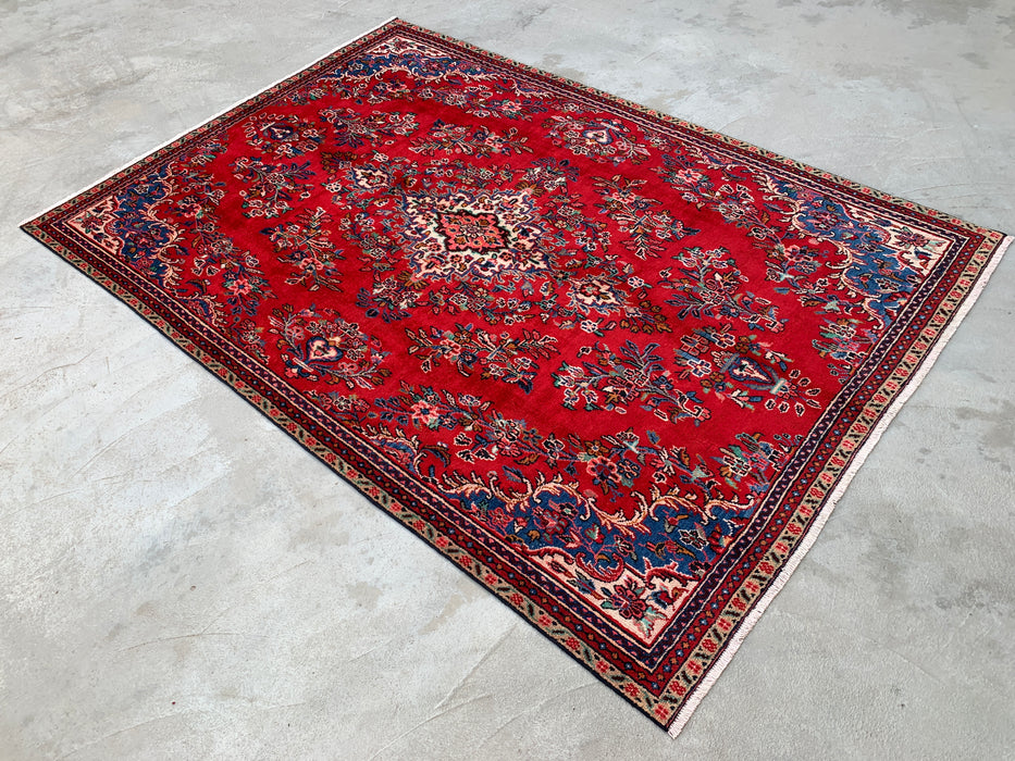 KBHM-1149 Hand-Knotted Persian Wool Rug – 10'2" x 7'0" Red, Blue & Ivory Traditional Floral Area Rug