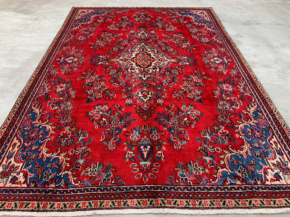 KBHM-1149 Hand-Knotted Persian Wool Rug – 10'2" x 7'0" Red, Blue & Ivory Traditional Floral Area Rug
