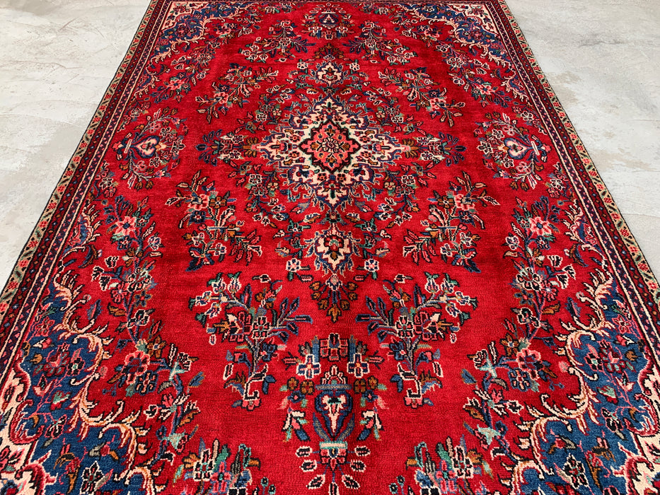 KBHM-1149 Hand-Knotted Persian Wool Rug – 10'2" x 7'0" Red, Blue & Ivory Traditional Floral Area Rug