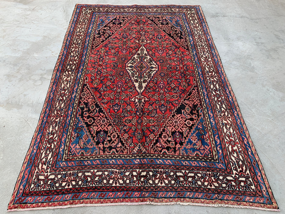 10'4 x 6'9 Hand-Knotted Persian Wool Rug in Red, Blue, Ivory & Blush Traditional Medallion Design | KBHM-1150