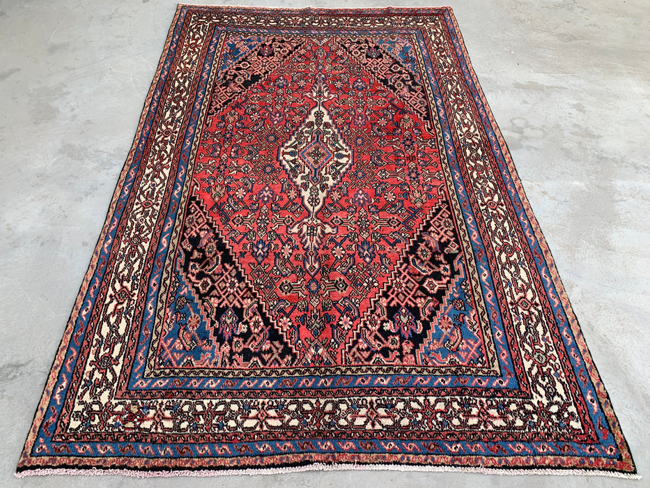 10'4 x 6'9 Hand-Knotted Persian Wool Rug in Red, Blue, Ivory & Blush Traditional Medallion Design | KBHM-1150