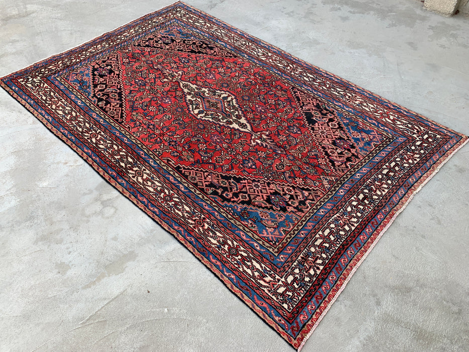 10'4 x 6'9 Hand-Knotted Persian Wool Rug in Red, Blue, Ivory & Blush Traditional Medallion Design | KBHM-1150