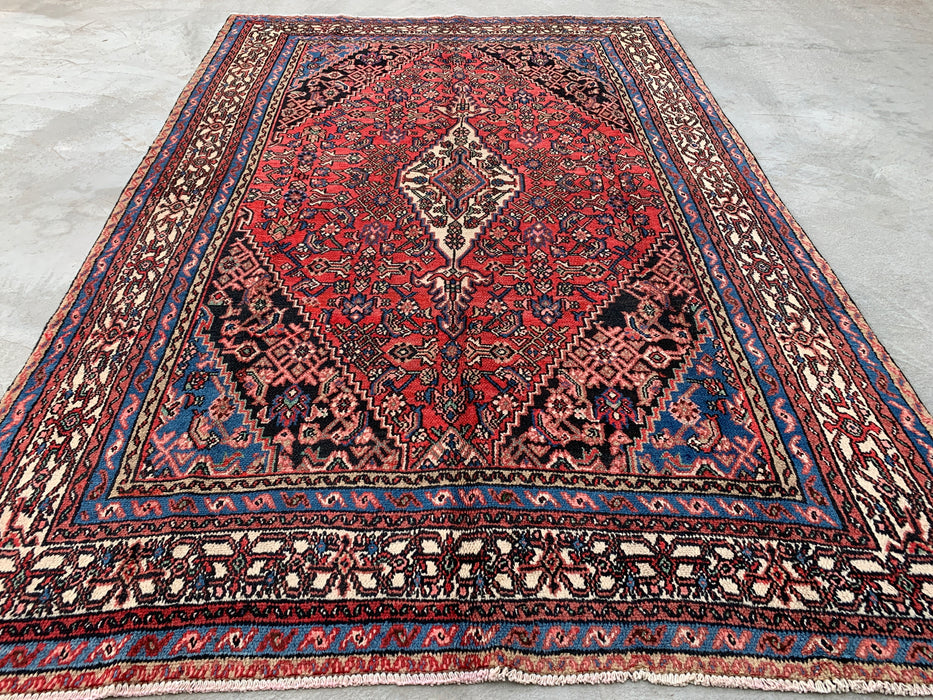 10'4 x 6'9 Hand-Knotted Persian Wool Rug in Red, Blue, Ivory & Blush Traditional Medallion Design | KBHM-1150