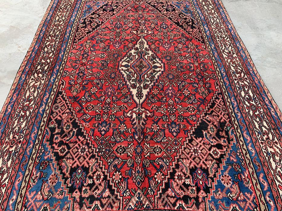 10'4 x 6'9 Hand-Knotted Persian Wool Rug in Red, Blue, Ivory & Blush Traditional Medallion Design | KBHM-1150