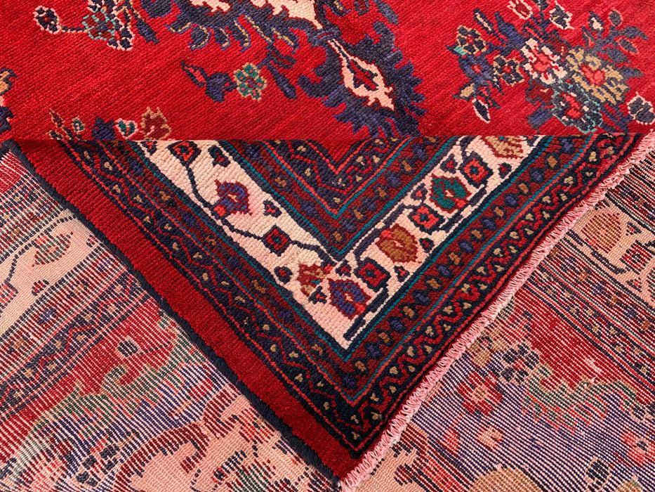 Hand-Knotted Persian Wool Rug 9'10 x 6'10 Red Navy Floral Medallion KBHM-1152