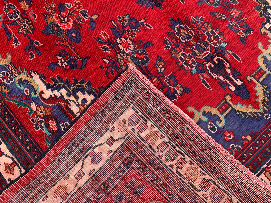 Hand-Knotted Persian Wool Rug 9'10 x 6'10 Red Navy Floral Medallion KBHM-1152