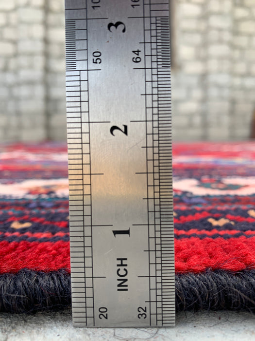 Hand-Knotted Persian Wool Rug 9'10 x 6'10 Red Navy Floral Medallion KBHM-1152