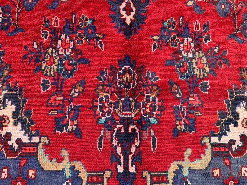 Hand-Knotted Persian Wool Rug 9'10 x 6'10 Red Navy Floral Medallion KBHM-1152