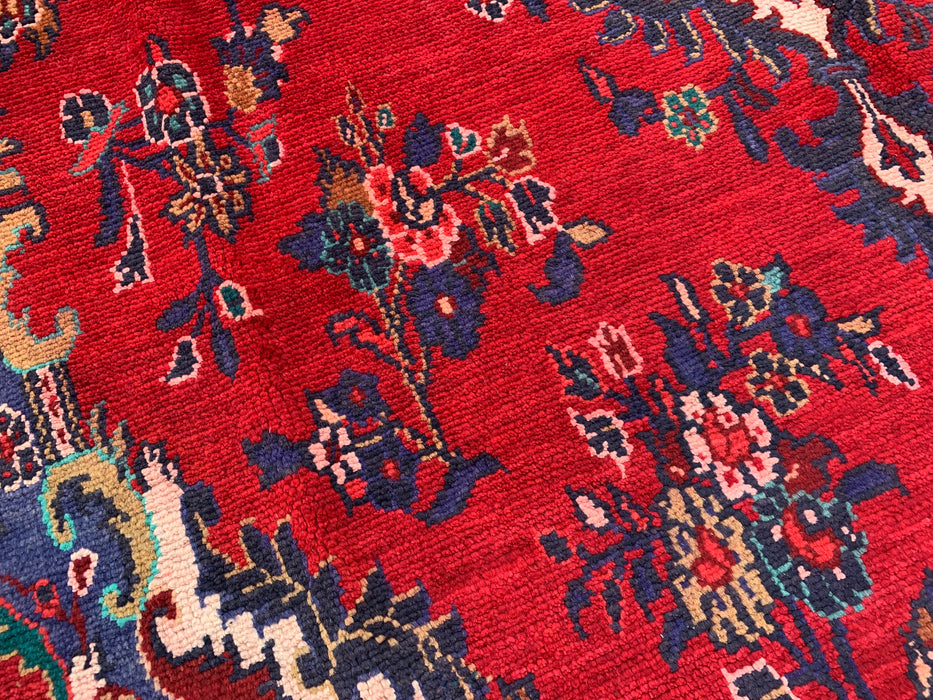 Hand-Knotted Persian Wool Rug 9'10 x 6'10 Red Navy Floral Medallion KBHM-1152