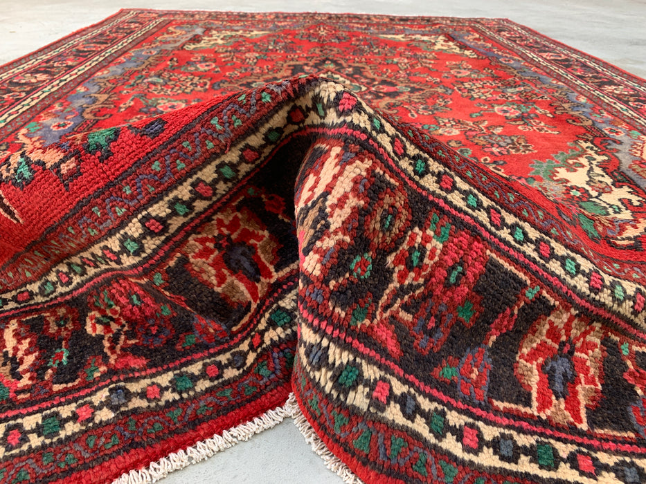 Hand-Knotted Persian Wool Rug 9'9 x 6'11 – Red Floral Medallion Area Rug – kbhm-1153