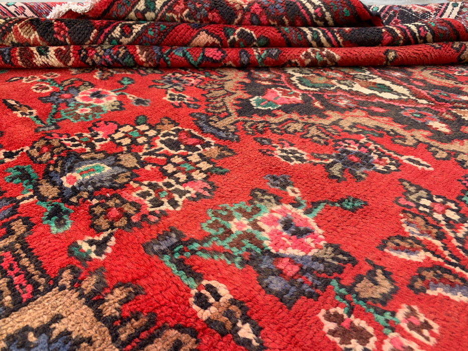 Hand-Knotted Persian Wool Rug 9'9 x 6'11 – Red Floral Medallion Area Rug – kbhm-1153