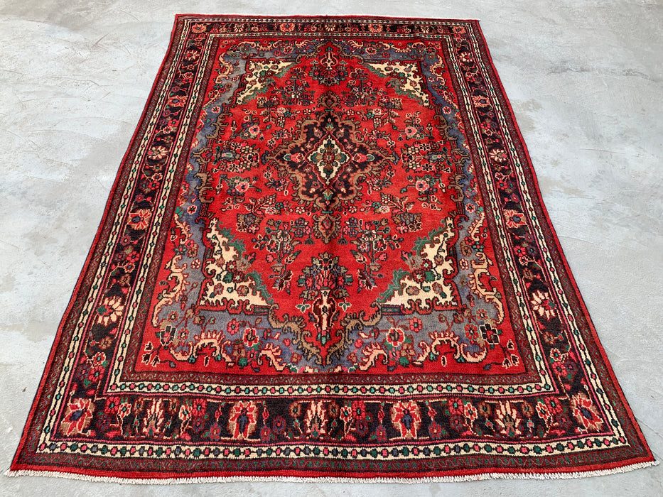 Hand-Knotted Persian Wool Rug 9'9 x 6'11 – Red Floral Medallion Area Rug – kbhm-1153