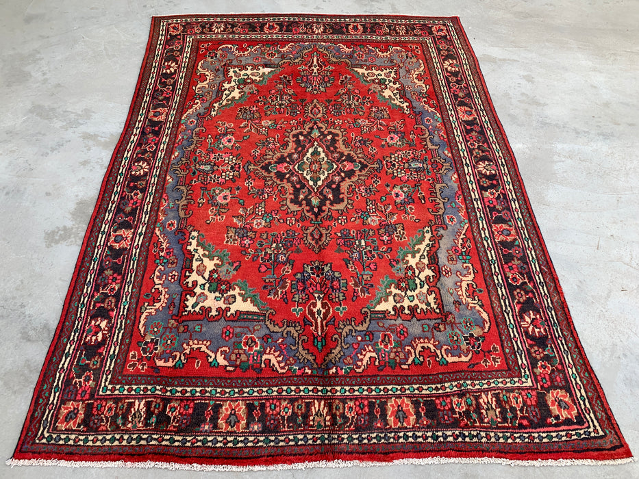 Hand-Knotted Persian Wool Rug 9'9 x 6'11 – Red Floral Medallion Area Rug – kbhm-1153