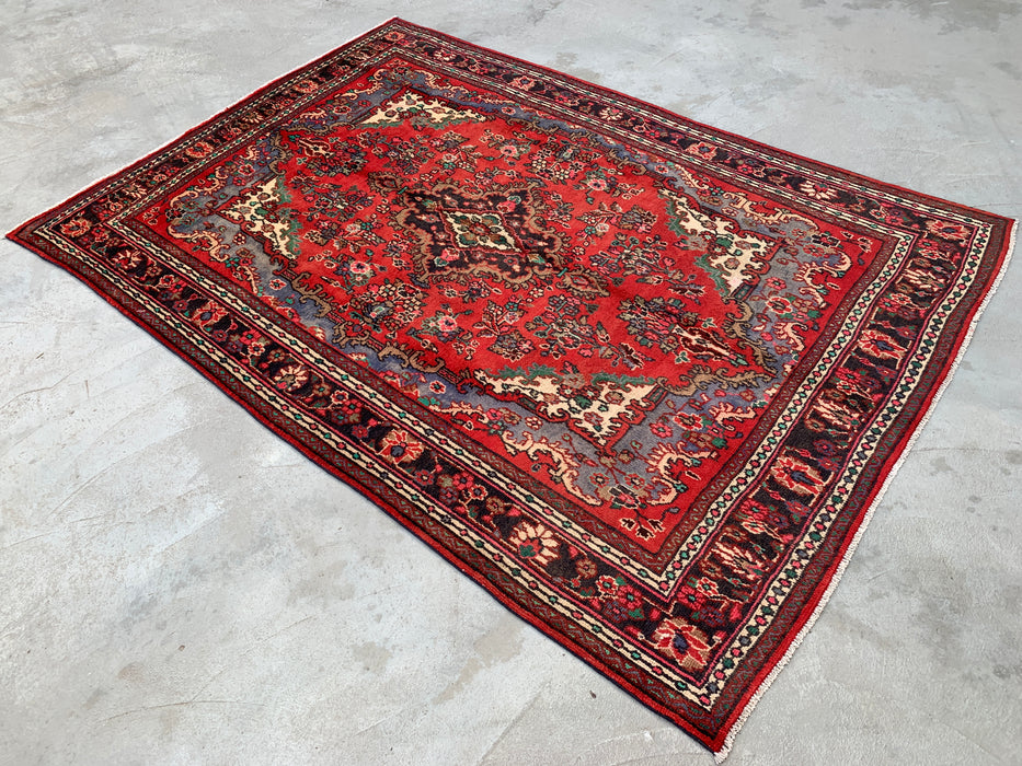 Hand-Knotted Persian Wool Rug 9'9 x 6'11 – Red Floral Medallion Area Rug – kbhm-1153
