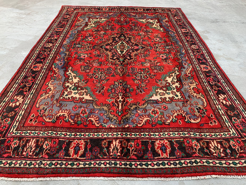 Hand-Knotted Persian Wool Rug 9'9 x 6'11 – Red Floral Medallion Area Rug – kbhm-1153